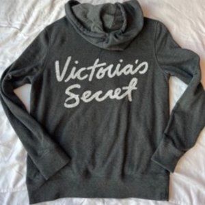Victoria's Secret Supermodel Charcoal Gray- Bling Script- Full Zip Hoodie Size M